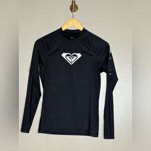Roxy Black Rash Guard Womens M Long Sleeve Surf Swim UV Active Stretch Top